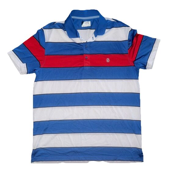 IZOD Golf with Stretch Men’s Size Medium Red White Blue Polo Shirt Short Sleeve - Picture 1 of 3